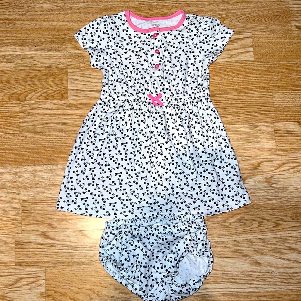 Carters White and Blue Cherry Dress with Diaper Cover Size 24 Months